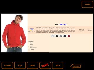 TEE-SHIRT PATCHCASQUETTESWEATPOLO PRECEDENT
ACCUEIL
Couleurs :
1 : Blanc
2 : Noir
3 : Gris
4 : Bleu marine
5 : Rouge
 