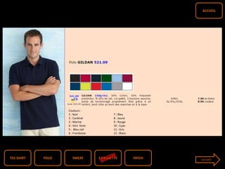 TEE-SHIRT PATCHCASQUETTESWEATPOLO
ACCUEIL
Couleurs :
1 : Noir 7 : Bleu
2 : Cardinal 8 : Jaune
3 : Marine 9 : Rouge
4 : Vert foret 10 : Cyan
5 : Bleu ciel 11 : Gris
6 : Framboise 12 : Blanc
SUIVANT
 