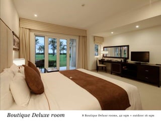 Boutique Deluxe room

8 Boutique Deluxe rooms, 42 sqm + outdoor 16 sqm

 