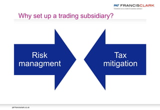 pkf-francisclark.co.uk
Risk
managment
Tax
mitigation
Why set up a trading subsidiary?
 