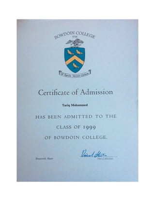 Certificate of Admissions - Bowdoin College
