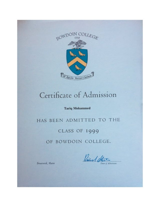 Certificate of Admissions Bowdoin College