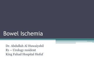 Bowel Ischemia
Dr. Abdullah Al Huwaiyshil
R1 – Urology resident
King Fahad Hospital Hofuf
 