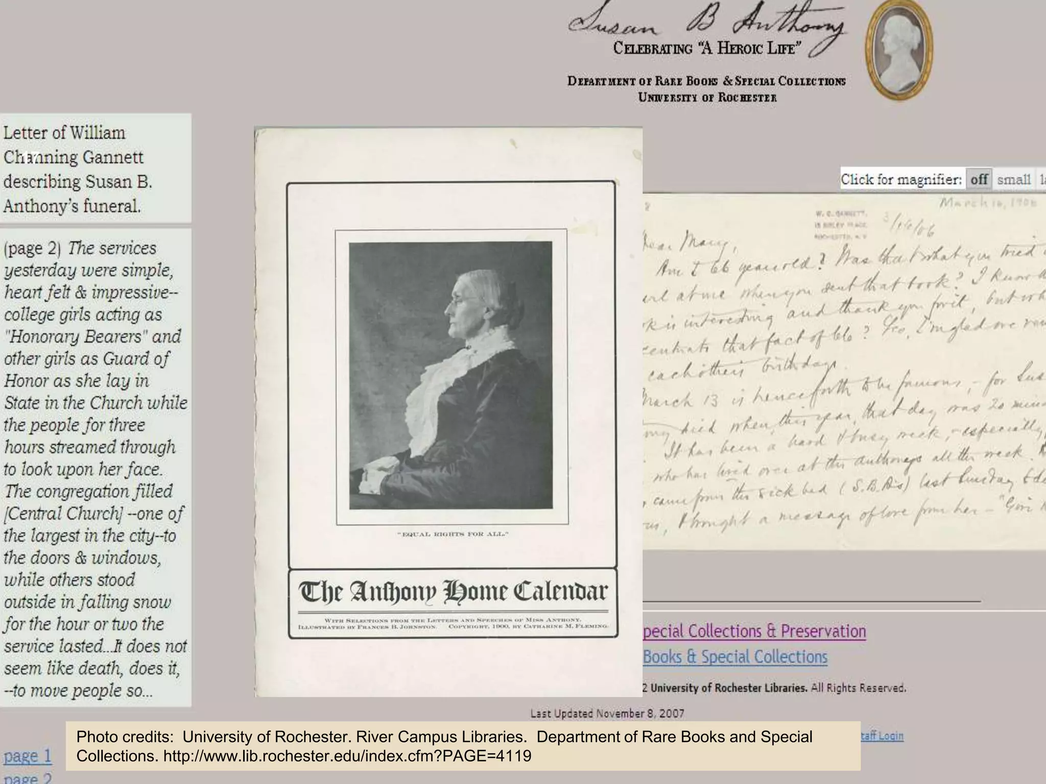 17

Photo credits: University of Rochester. River Campus Libraries. Department of Rare Books and Special
Collections. http://www.lib.rochester.edu/index.cfm?PAGE=4119

 