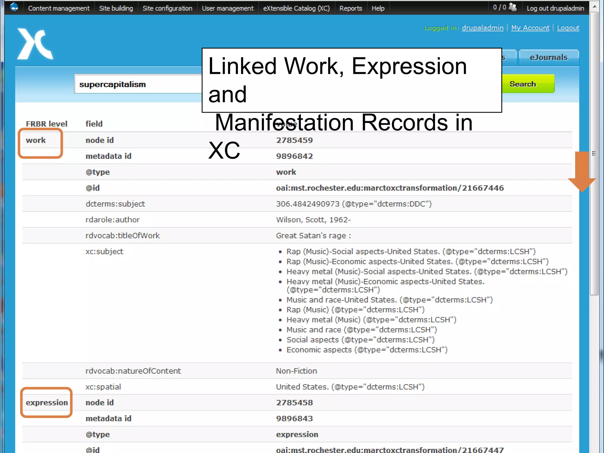 Linked Work, Expression
and
Manifestation Records in
XC

62

 
