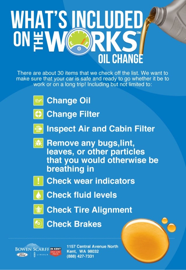 whats included in the works oil change ford works