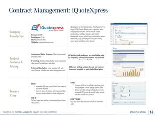 BOWERY CAPITAL
Contract Management: iQuoteXpress
65
Company
Description
!
!
!
!
Founded: 2009
Employees: 11-50
Status: Pri...
