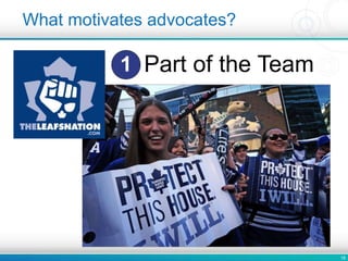 18
1. Part of the Team
What motivates advocates?
1
 