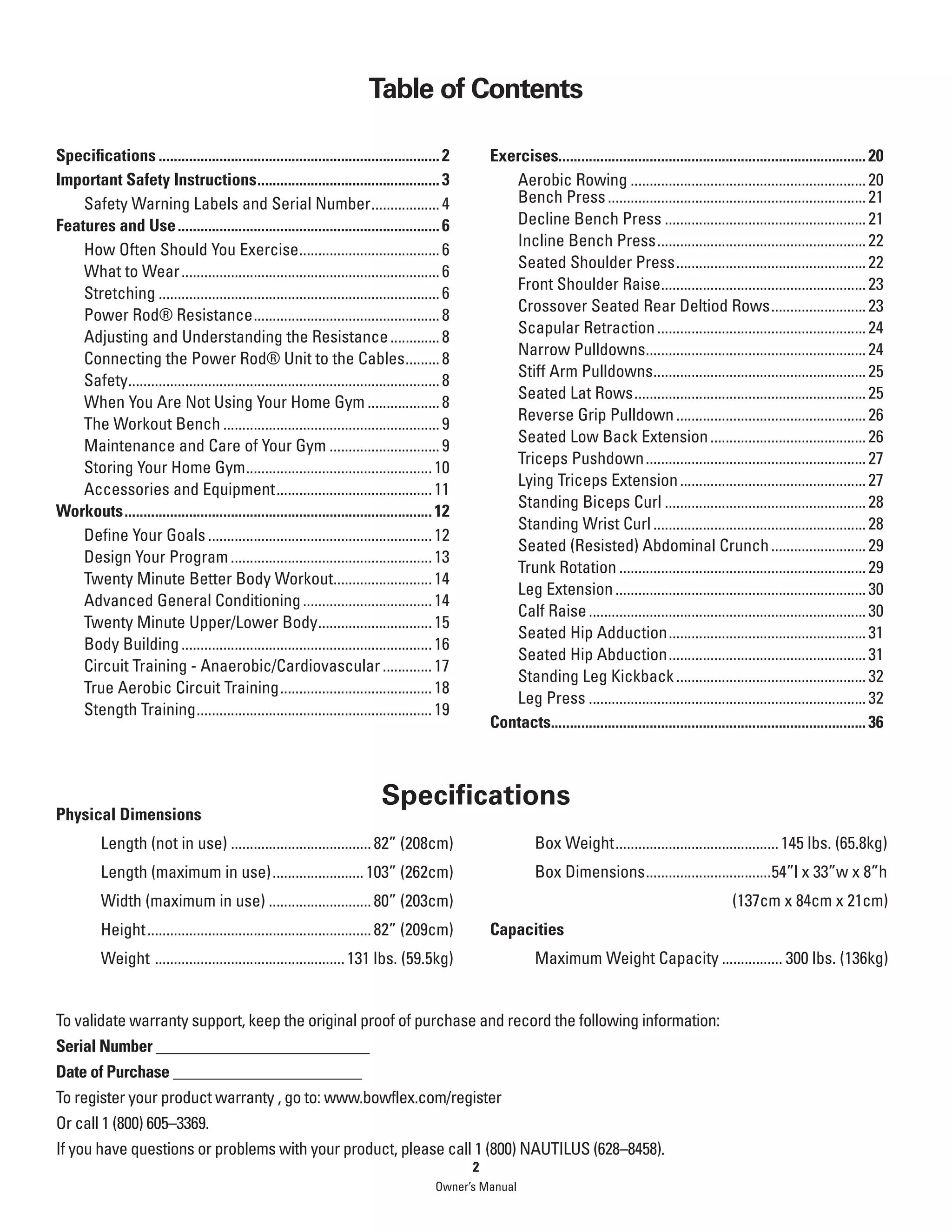 Bowflex PR1000 Home Gym Exercises & Manual PDF