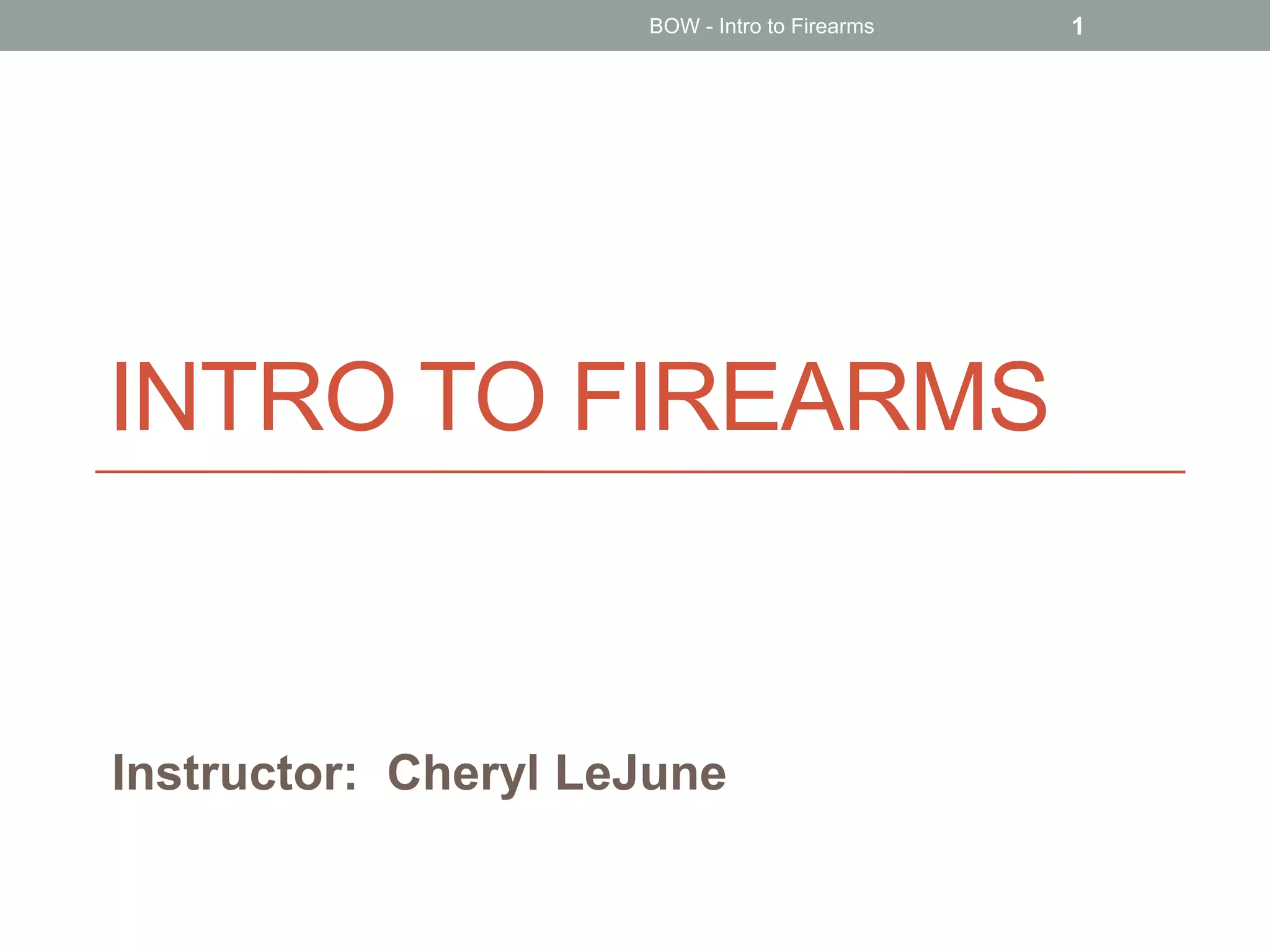 INTRO TO FIREARMS
BOW - Intro to Firearms 1
Instructor: Cheryl LeJune
 