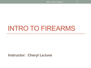 INTRO TO FIREARMS
BOW - Intro to Firearms 1
Instructor: Cheryl LeJune
 