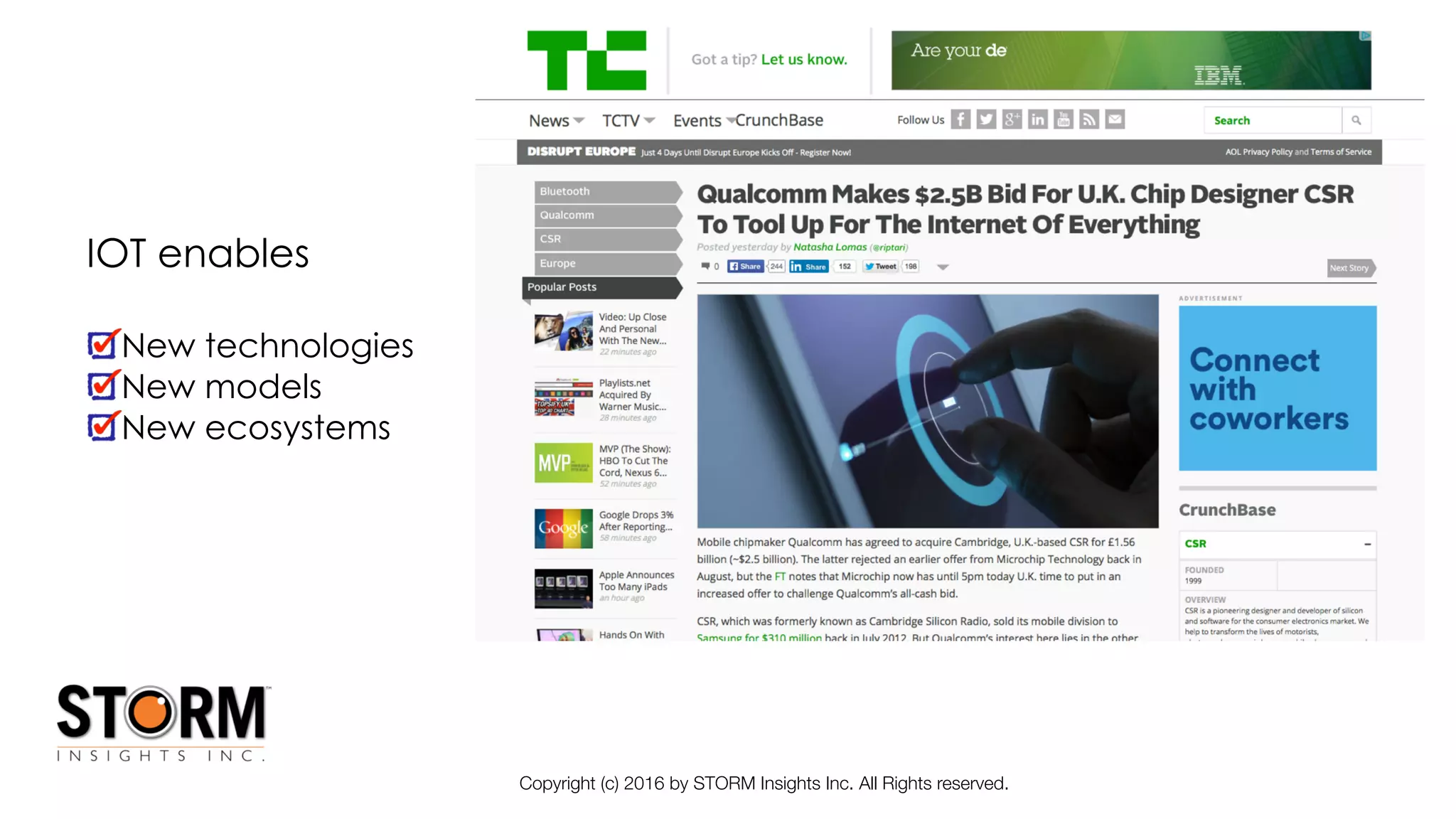 Copyright (c) 2016 by STORM Insights Inc. All Rights reserved.
IOT enables
New technologies
New models
New ecosystems
 