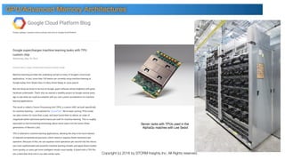 Copyright (c) 2016 by STORM Insights Inc. All Rights reserved.
Server racks with TPUs used in the
AlphaGo matches with Lee Sedol
GPU/Advanced Memory Architectures
 