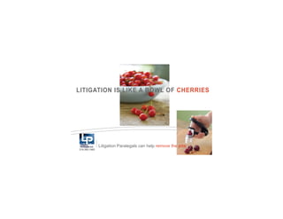 Litigation Paralegals can help remove the pits
LITIGATION IS LIKE A BOWL OF CHERRIES
214.263.1463
 
