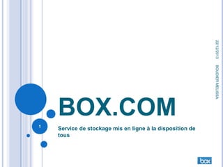 22/12/2013

1

Service de stockage mis en ligne à la disposition de
tous

BOUDIER MELISSA

BOX.COM

 