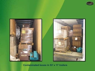 Contaminated boxes in 53’ x 11’ trailers