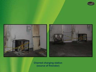 Charred charging station(source of fire/odor)