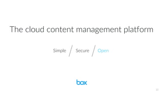 The cloud content management platform
Simple Secure Open
22
 
