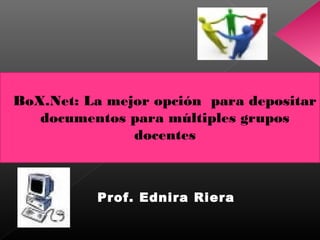 BoX.Net: La mejor opción para depositar
   documentos para múltiples grupos
               docentes



          Prof. Ednira Riera
 