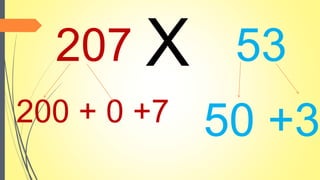 53
X
207
200 + 0 +7 50 +3