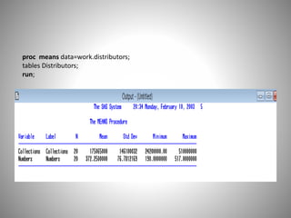 proc means data=work.distributors;
tables Distributors;
run;
 
