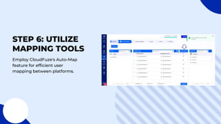 STEP 6: UTILIZE
MAPPING TOOLS
Employ CloudFuze's Auto-Map
feature for efficient user
mapping between platforms.
 