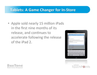 •  More	
  than	
  75%	
  of	
  businesses	
  
   planned	
  to	
  buy	
  the	
  iPad,	
  
   according	
  to	
  research	...