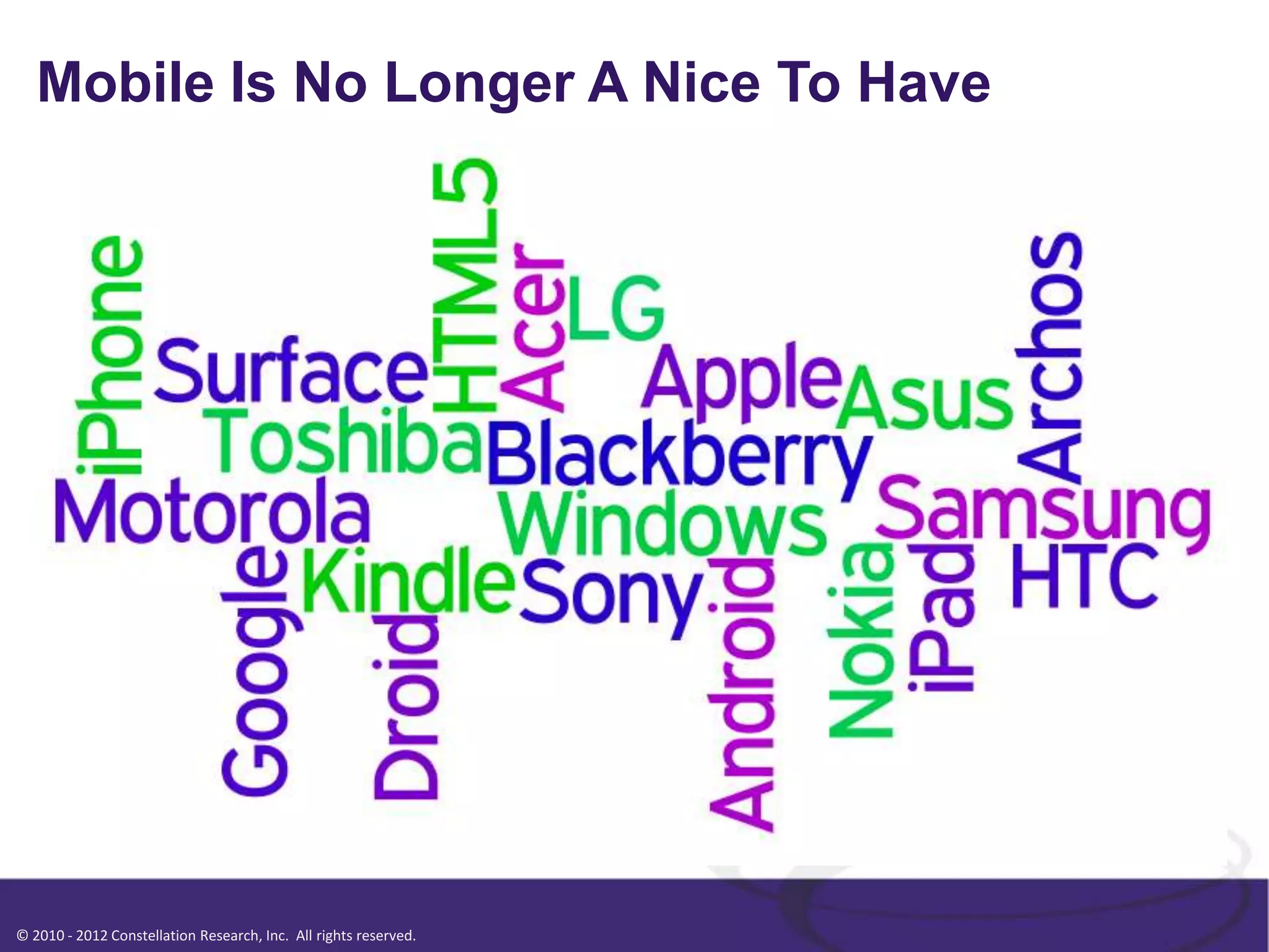 Mobile Is No Longer A Nice To Have




© 2010 - 2012 Constellation Research, Inc. All rights reserved.
 
