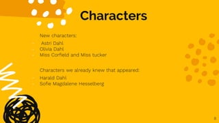 Characters
New characters:
- Astri Dahl
- Olivia Dahl
- Miss Corfield and Miss tucker
Characters we already knew that appeared:
- Harald Dahl
- Sofie Magdalene Hesselberg
8
 