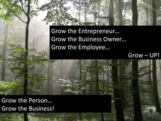 Grow the Person… Grow the Business! Grow the Entrepreneur… Grow the Business Owner… Grow the Employee… Grow – UP! 