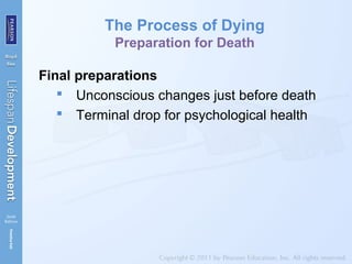 The Process of Dying
Preparation for Death
Final preparations
 Unconscious changes just before death
 Terminal drop for psychological health
 