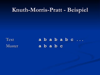 Knuth-Morris-Pratt - Beispiel Text   a b a b a b c ... Muster   a b a b c 