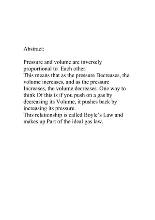 Boyles law (compresion) (relation between pressure & volume) | PDF
