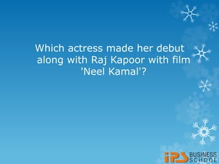 Which actress made her debut
along with Raj Kapoor with film
'Neel Kamal'?
 