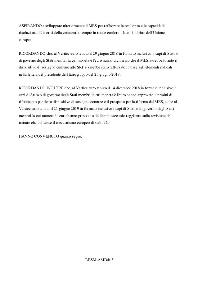 Bozza Di Revisione Del Trattato Mes