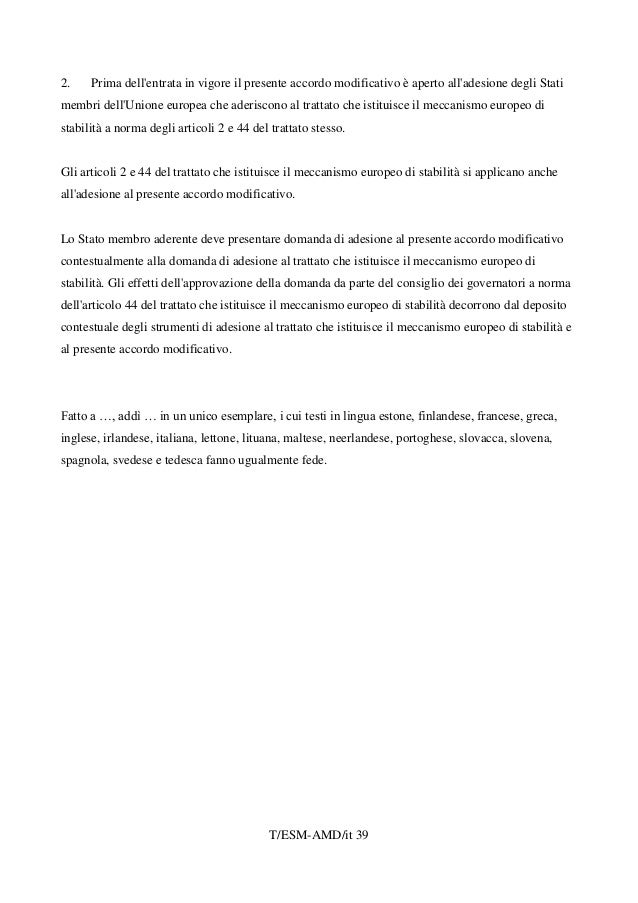 Bozza Di Revisione Del Trattato Mes