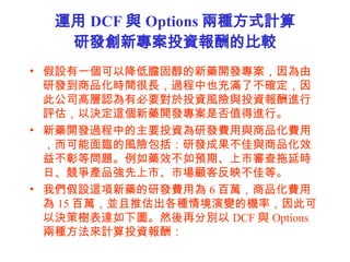\ DCF c Options ɷNʽӋ аlͶYı^ OһԽđ̴ˎ_lаlƷrgL^ҲM˲_˹˾ߌJбҪͶYLUcͶYMuԛQ@ˎ_lǷֵMС ˎ_l^еҪͶYаlMcƷMãRLUаlɹcƷЧ治õȆ}ˎЧAڡЌӕrաaƷСЈͷӳѵȡ ҂O@ˎаlMÞ 6 fƷMÞ 15 fKƹN龳׃ęCʣ˿ԛQߘ_DȻٷքe DCF c Options ɷNӋͶY꣺ 