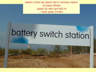 ‫החלפת‬ ‫תהליך‬ ‫של‬ ‫הדגמה‬ ‫הייתה‬ ‫האחרונה‬ ‫התחנה‬
.‫במכונית‬ ‫הסוללה‬
.‫השעון‬ ‫על‬ ‫וחצי‬ ‫דקה‬ ‫לקח‬ ‫זה‬
.‫לגמרי‬ ‫ממוכן‬ ‫התהליך‬
 