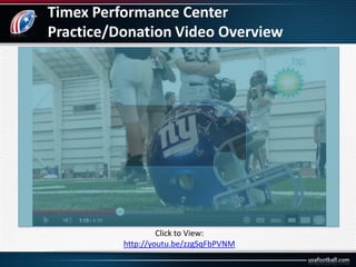 Timex Performance Center
Practice/Donation Video Overview
Click to View:
http://youtu.be/zzgSqFbPVNM
 