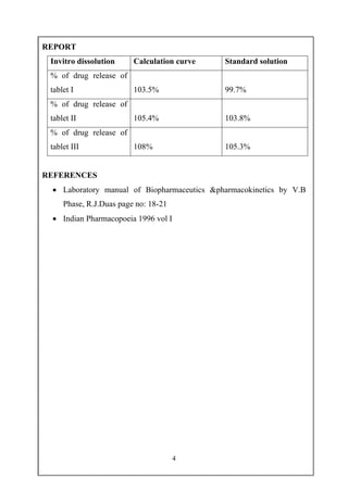 Dissolution Calculation Biopharmaceutics and Pharmacokinetics Practical Manual | PDF