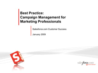 Best Practice:
Campaign Management for
Marketing Professionals

      Salesforce.com Customer Success

      January 2009
 