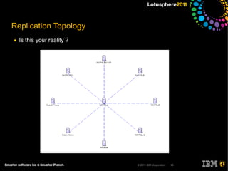Replication Topology
●   Is this your reality ?




                             © 2011 IBM Corporation   46
 