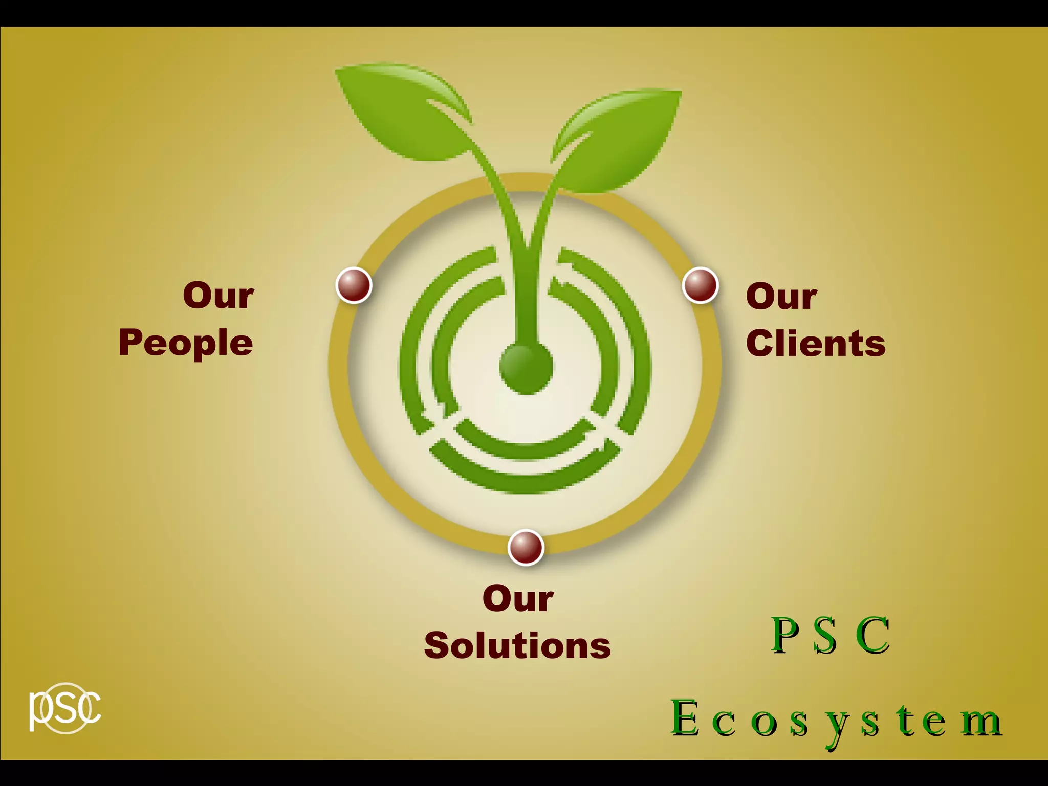 Our                            Our
People                            Clients


   • Click to edit Master subtitle style

                  Our
               Solutions          PS C
                             E c o s ys te m
 