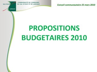 PROPOSITIONS BUDGETAIRES 2010 Conseil communautaire 25 mars 2010 