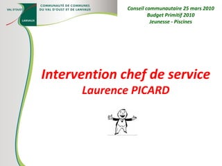 Intervention chef de service Laurence PICARD Conseil communautaire 25 mars 2010 Budget Primitif 2010 Jeunesse - Piscines 