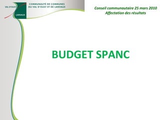 BUDGET SPANC Conseil communautaire 25 mars 2010 Affectation des résultats 