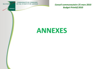 ANNEXES  Conseil communautaire 25 mars 2010 Budget Primitif 2010 