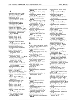 A
Abbreviated Titles, Status of, Vet-7
Abbreviations and symbols, Vet-29
About, deﬁnition of, Vet-5
Acepromazine, Vet-S4
A...