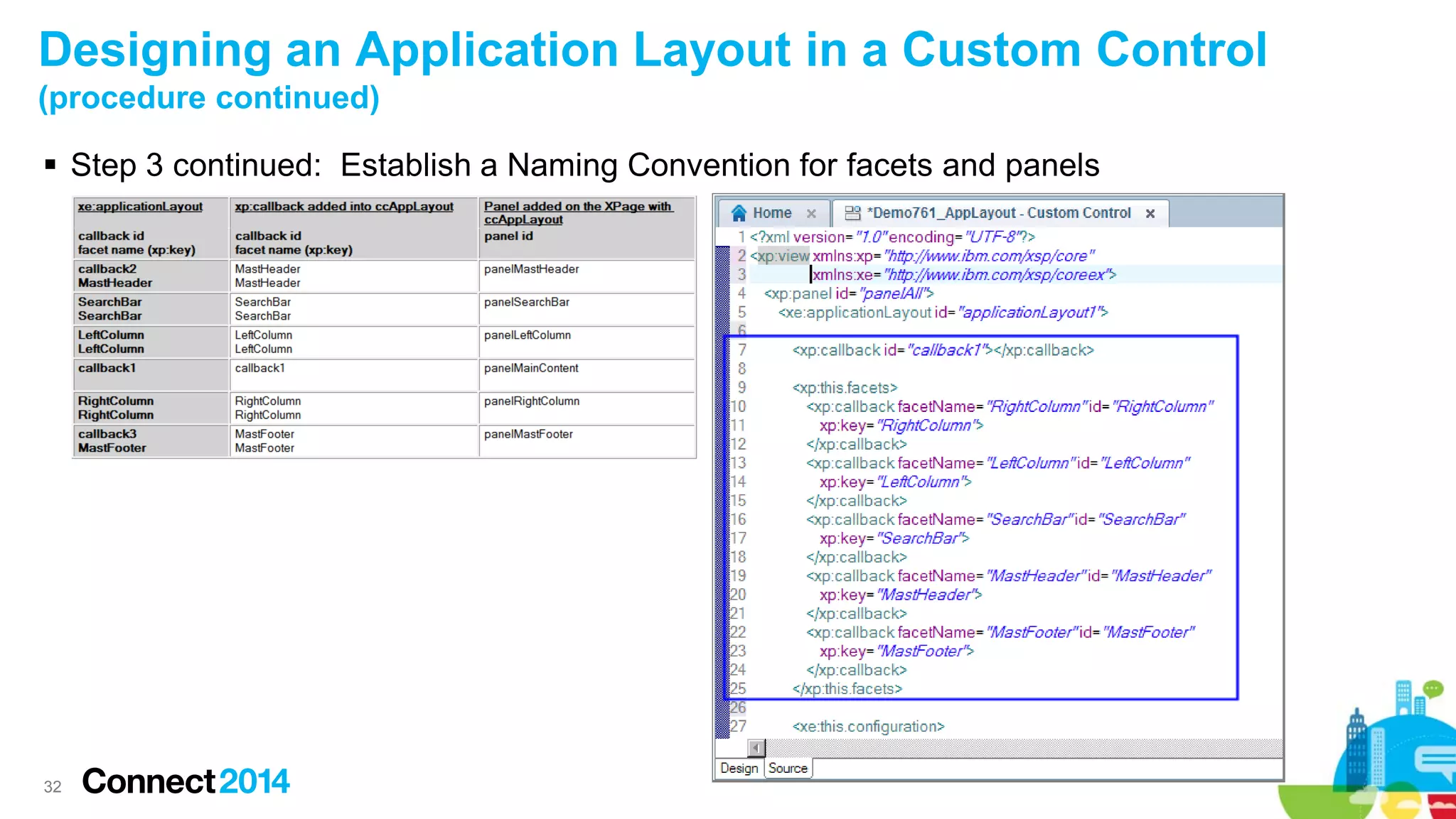 Designing an Application Layout in a Custom Control
(procedure continued)
 Step 3 continued: Establish a Naming Convention for facets and panels

32

 