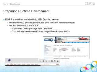Preparing Runtime Environment

 DOTS should be installed into IBM Domino server
     – IBM Domino 9.0 Social Edition Publ...